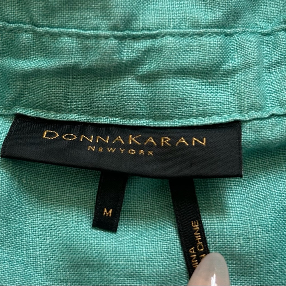 Donna Karan New York Women's Linen Lagenlook Blue Button Up Blouse - Picture 5 of 10